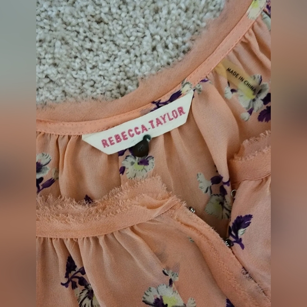 Rebecca Taylor Womens Size 4 Silk peach pink floral blouse lightweight top - Picture 4 of 8